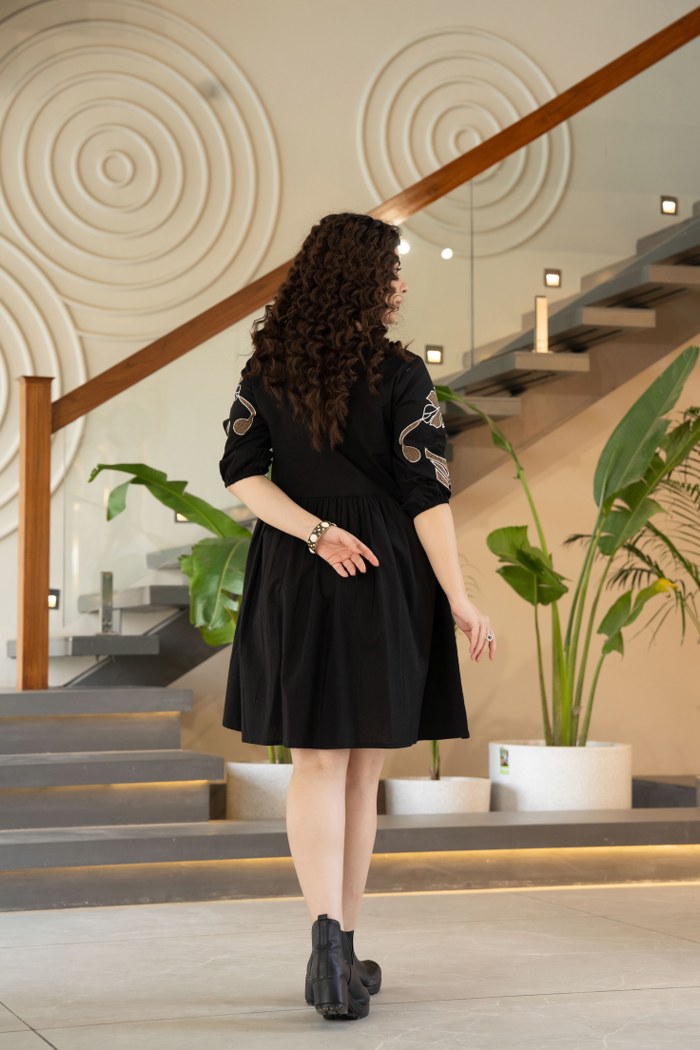 Noir Elegance Embroidered Dress