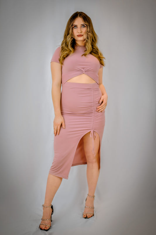 Dusty Rose Cut-Out Midi Dress