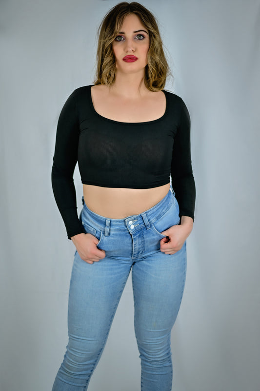 Essential Ribbed Black Crop Top