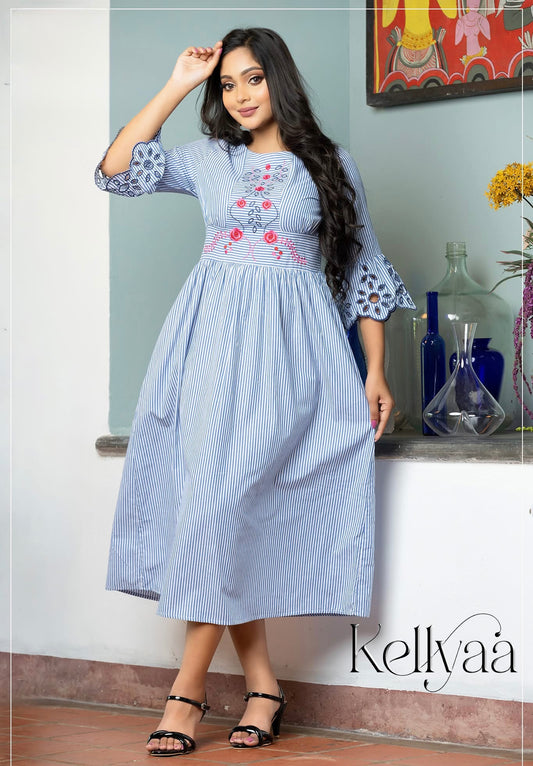 Striped Chic Embroidered Dress