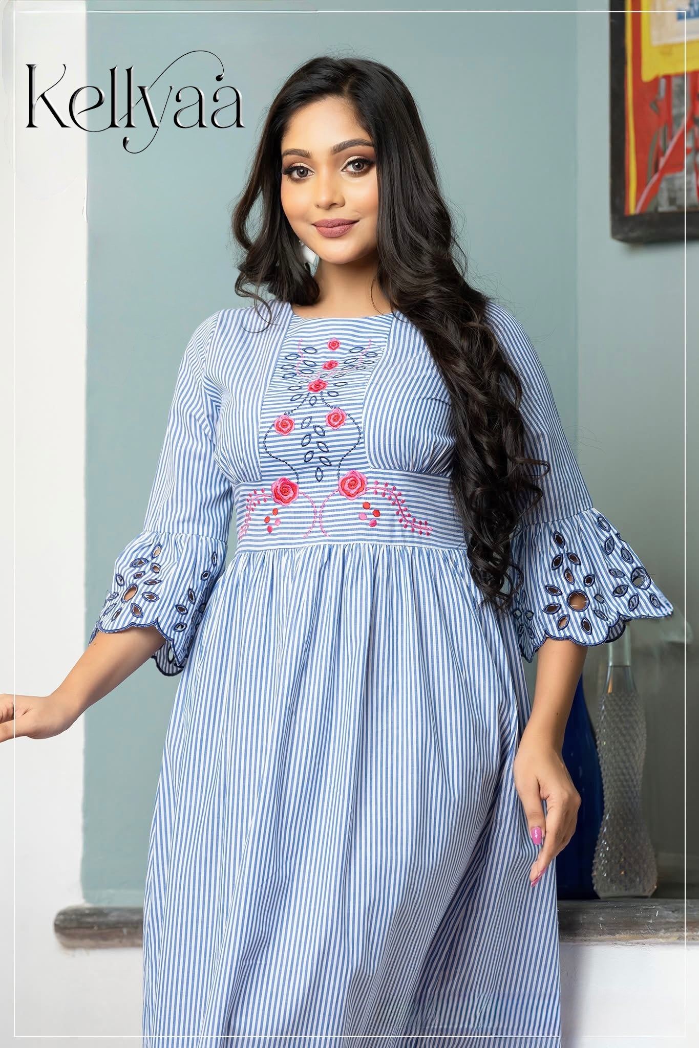 Striped Chic Embroidered Dress