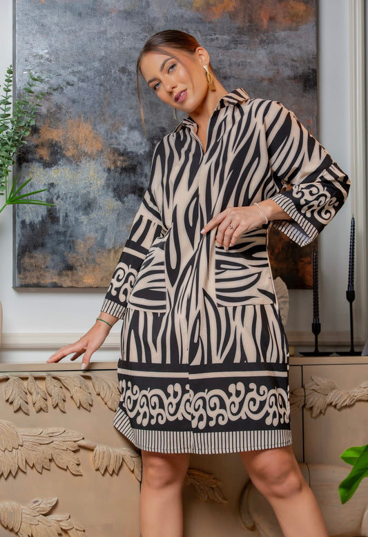 Monochrome Majesty Abstract Tunic Dress