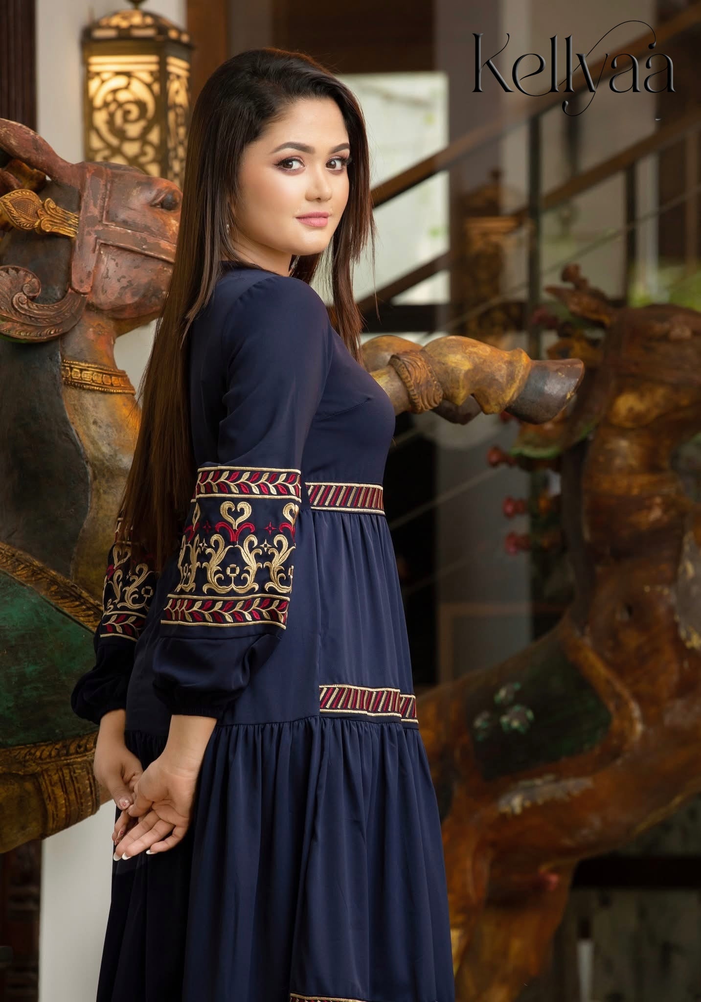 Midnight Bloom Chiffon Frock