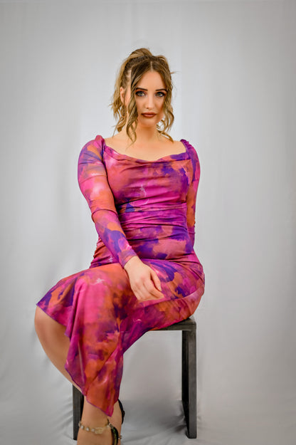 Cosmic Bloom Mesh Midi Dress