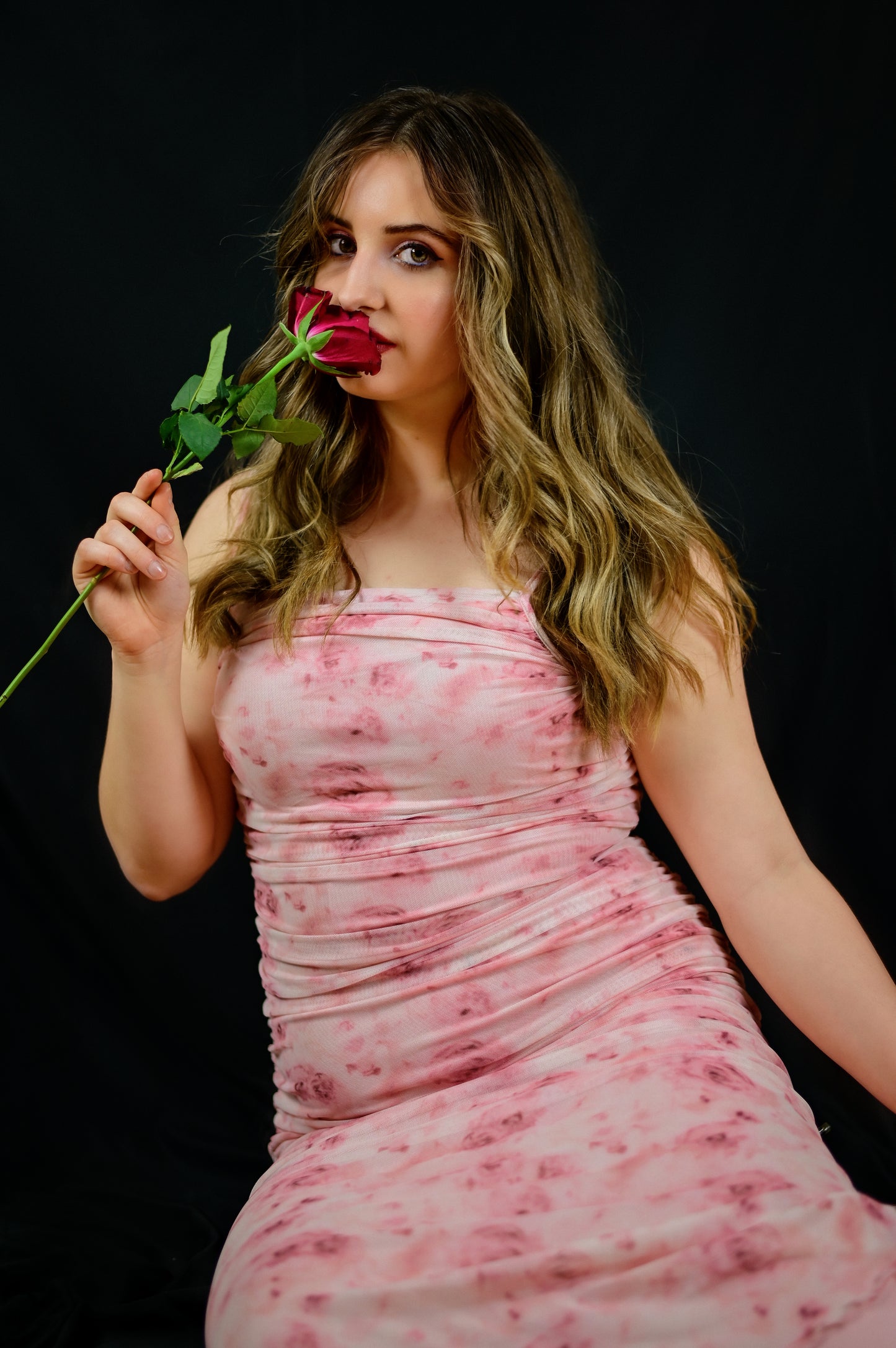 Rosé Garden Ruched Midi Dress