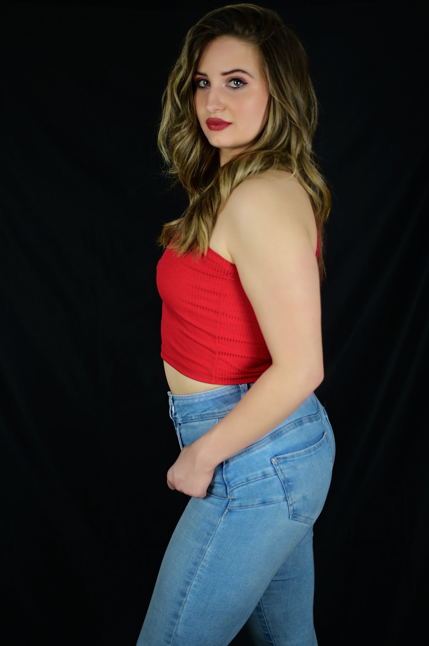 Bold One-Sleeve Ribbed Red Crop Top