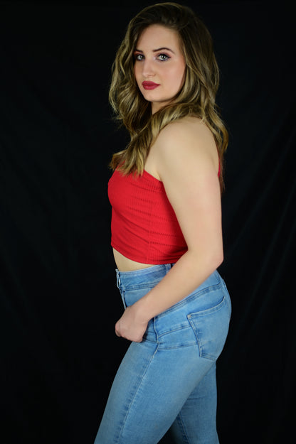 Bold One-Sleeve Ribbed Red Crop Top
